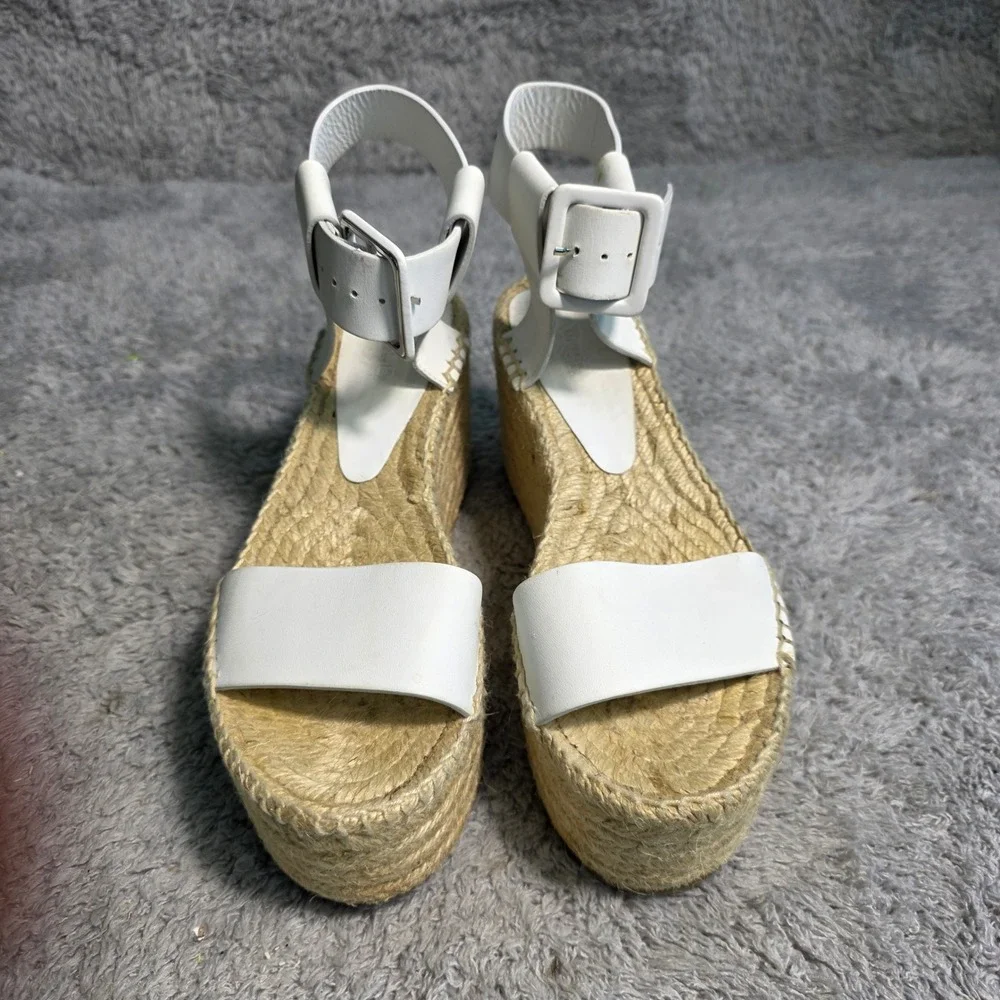 VINCE. Espadrille Platform Sandals White Leather Ankle Strap Womens 6M Excellent